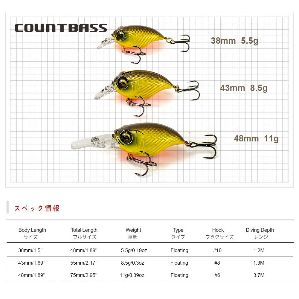 Countbass Crankbaits 38mm 1-1/2 "43mm 1-3/4" 48mm 1-7/8 "Señuelos de pesca enchufe oscilante pesca cebos de plástico Wobbler - imagen 2