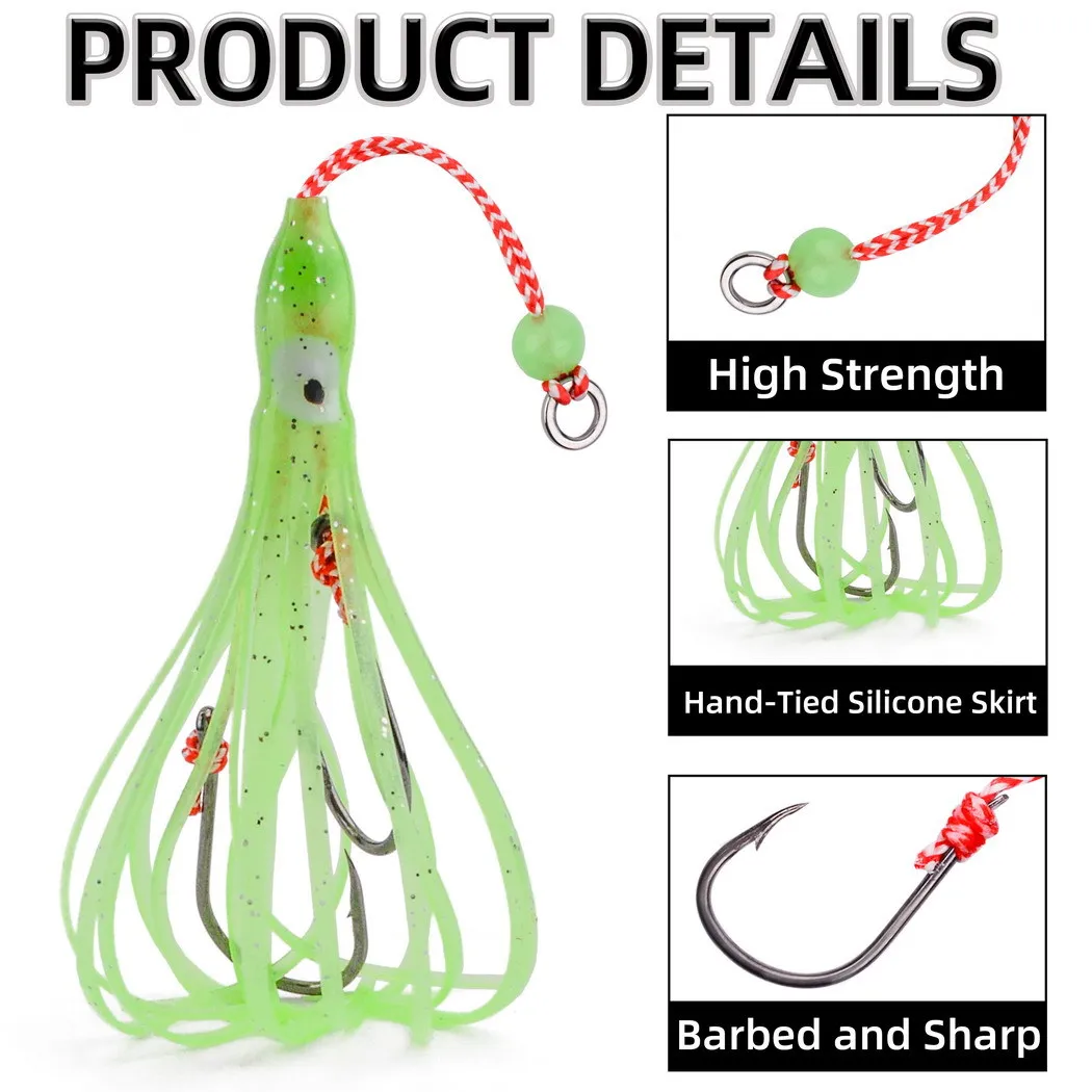 5 uds 17cm anzuelo de asistencia pulpo luminoso lento suave con falda señuelo de agua salada doble gancho Inchiku anzuelos accesorios de cebo - imagen 4
