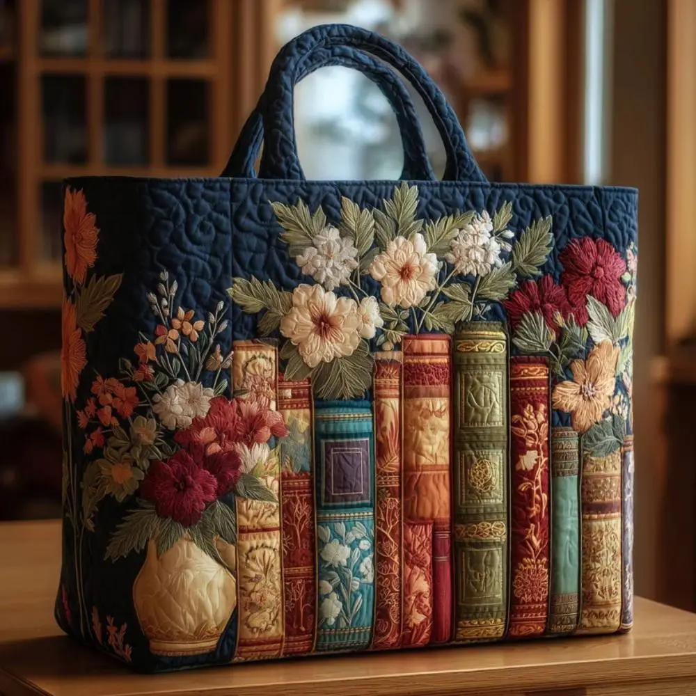 Bolso Tote acolchado con gatos y estampado floral, gran capacidad - imagen 5