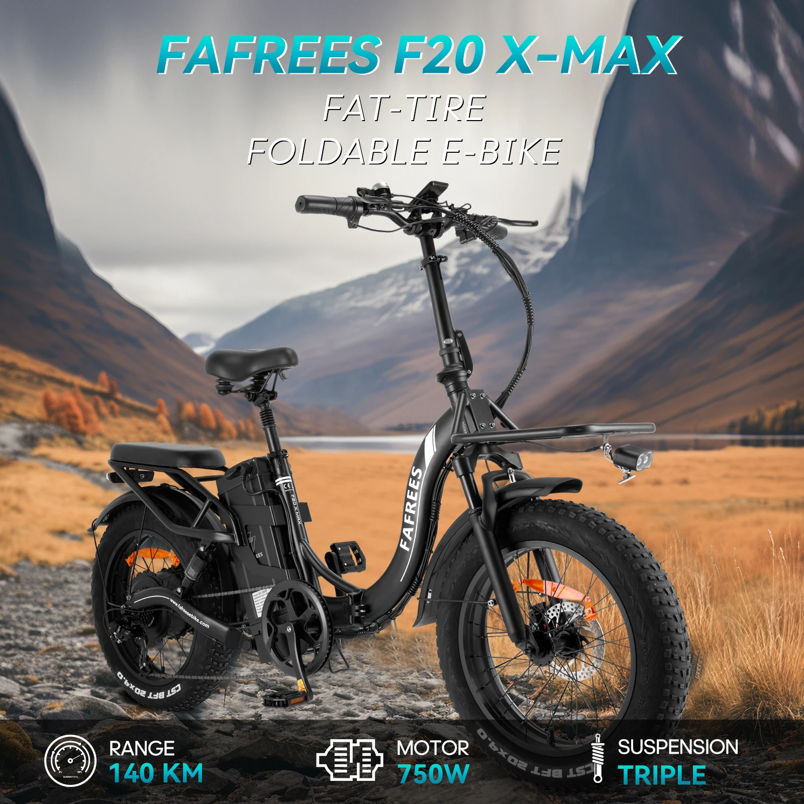 Bicicleta eléctrica FAFREES F20 x-max vista lateral con batería