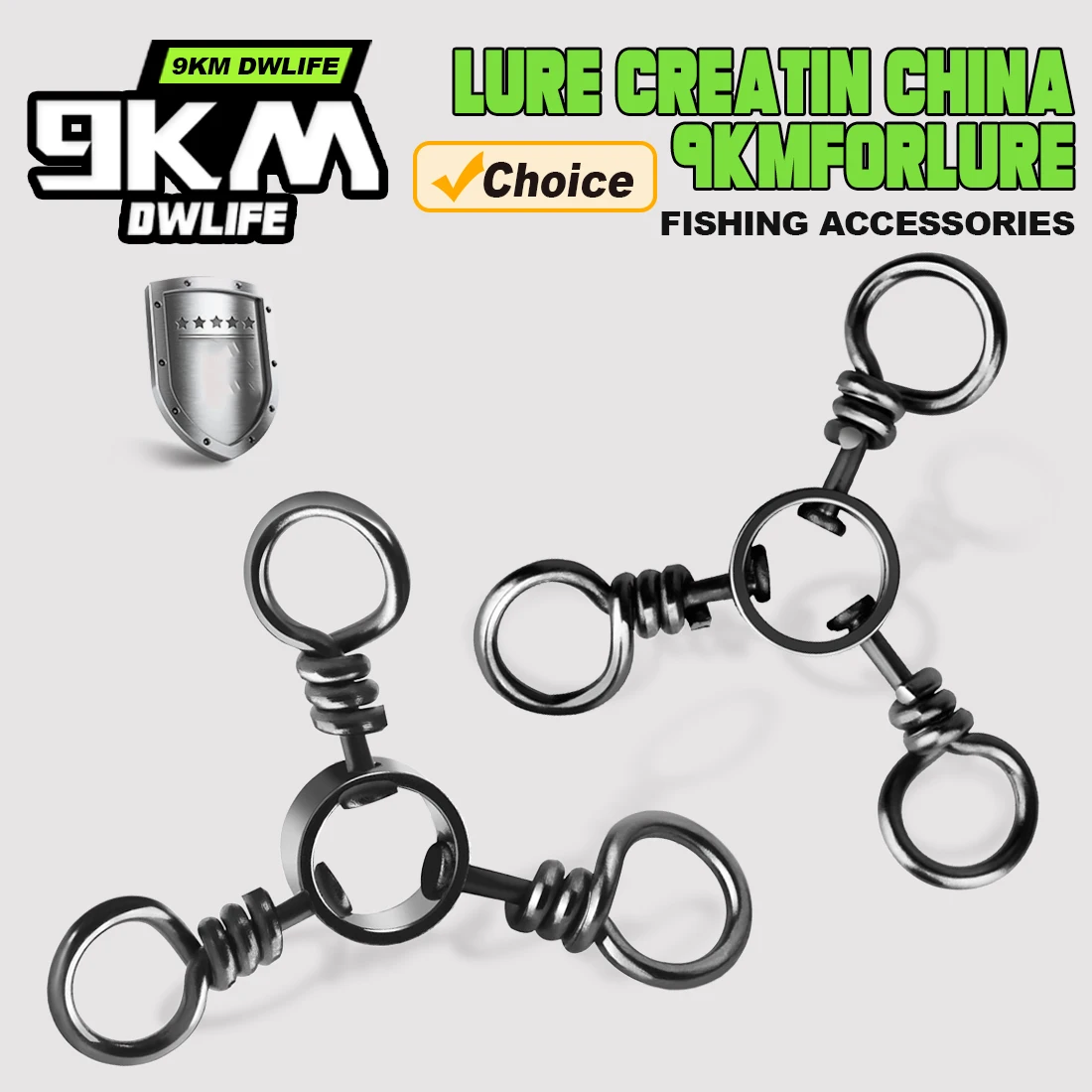 Aparejos de pesca giratorios de 3 vías, 9KM, 25 uds., agua salada, acero inoxidable, conector de Señuelos de Pesca giratorios de tres vías, aparejo de pesca al curricán