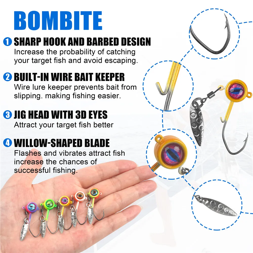 25 uds anzuelos con Spinner Underspin Crappie pesca Jighead con hoja de sauce para Panfish Bass Walleye 1/32 1/16 1/8oz - imagen 4