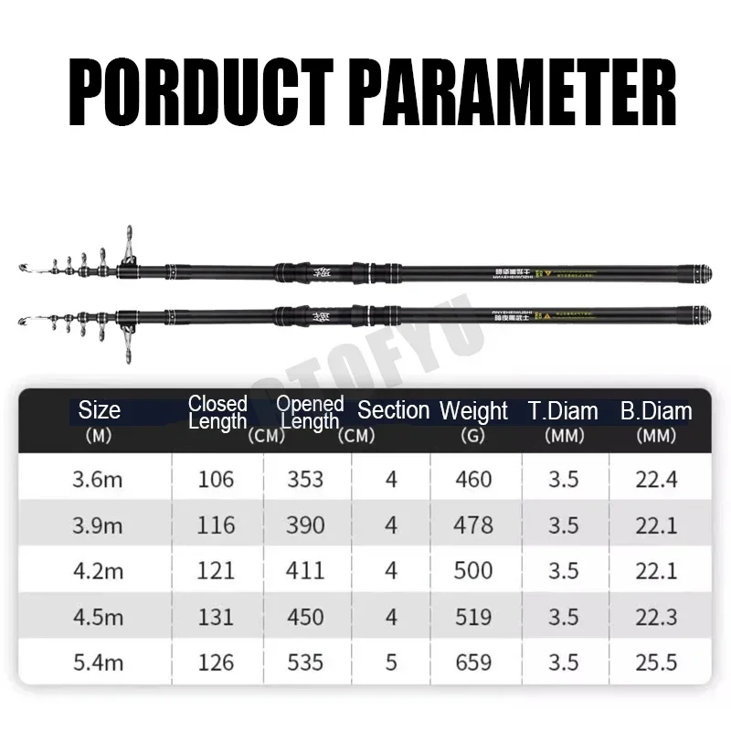 3,6 m 4,5 m 5,0 m 5,4 m caña de pescar telescópica distancia lanzamiento caña giratoria lanzamiento Surfcasting carbono Baitcasting playa Rock Rod - imagen 3