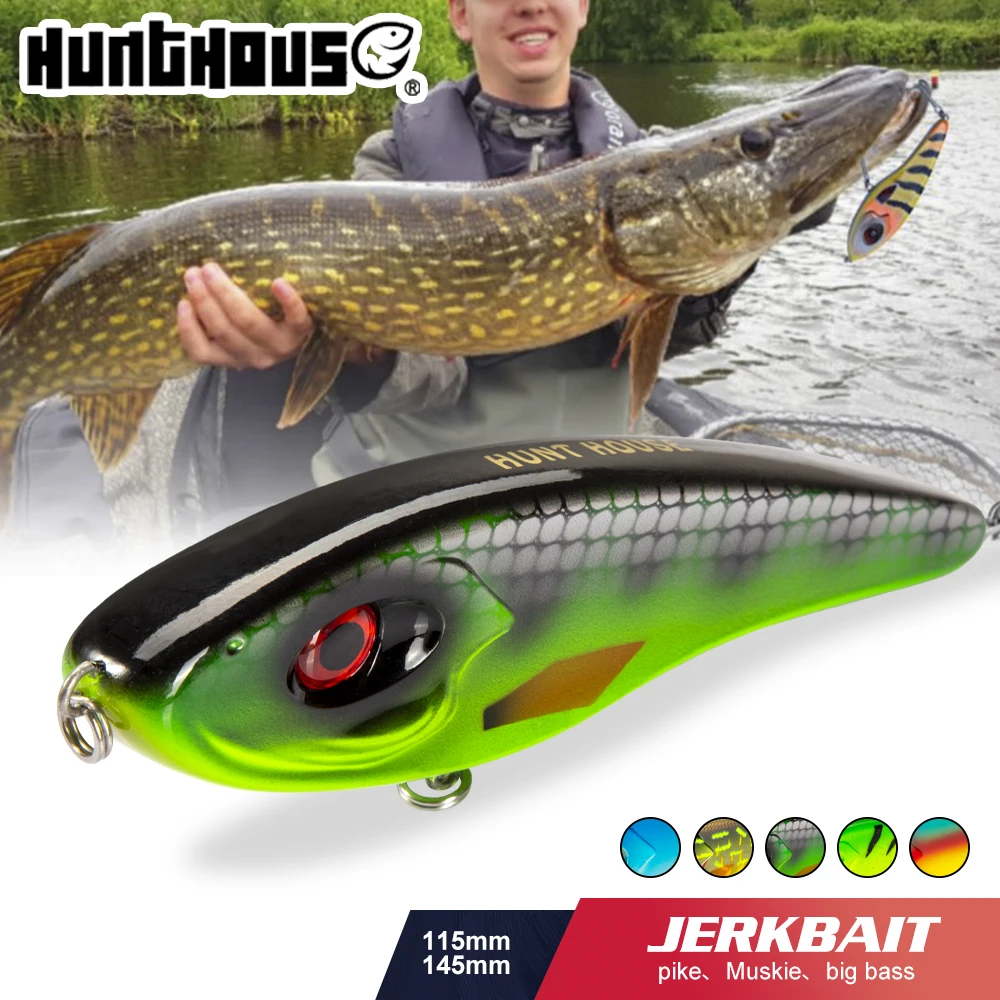 Hunthouse Jerkbait Musky Buster Pike señuelo de Pesca 11,5/14,5 cm 32/52g cebos Jerk VIB hundimiento lento lubina grande Pesca westin - imagen 4