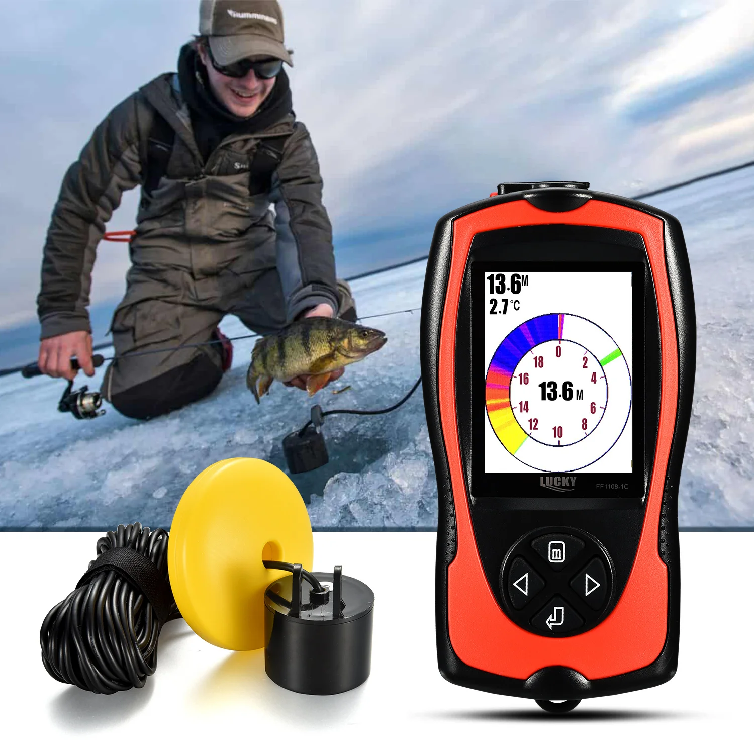 Lucky FF1108-1CT-Localizador de peces de alta definición con cable, equipo de pesca con sonda echo, profundidad de 100M - imagen 4