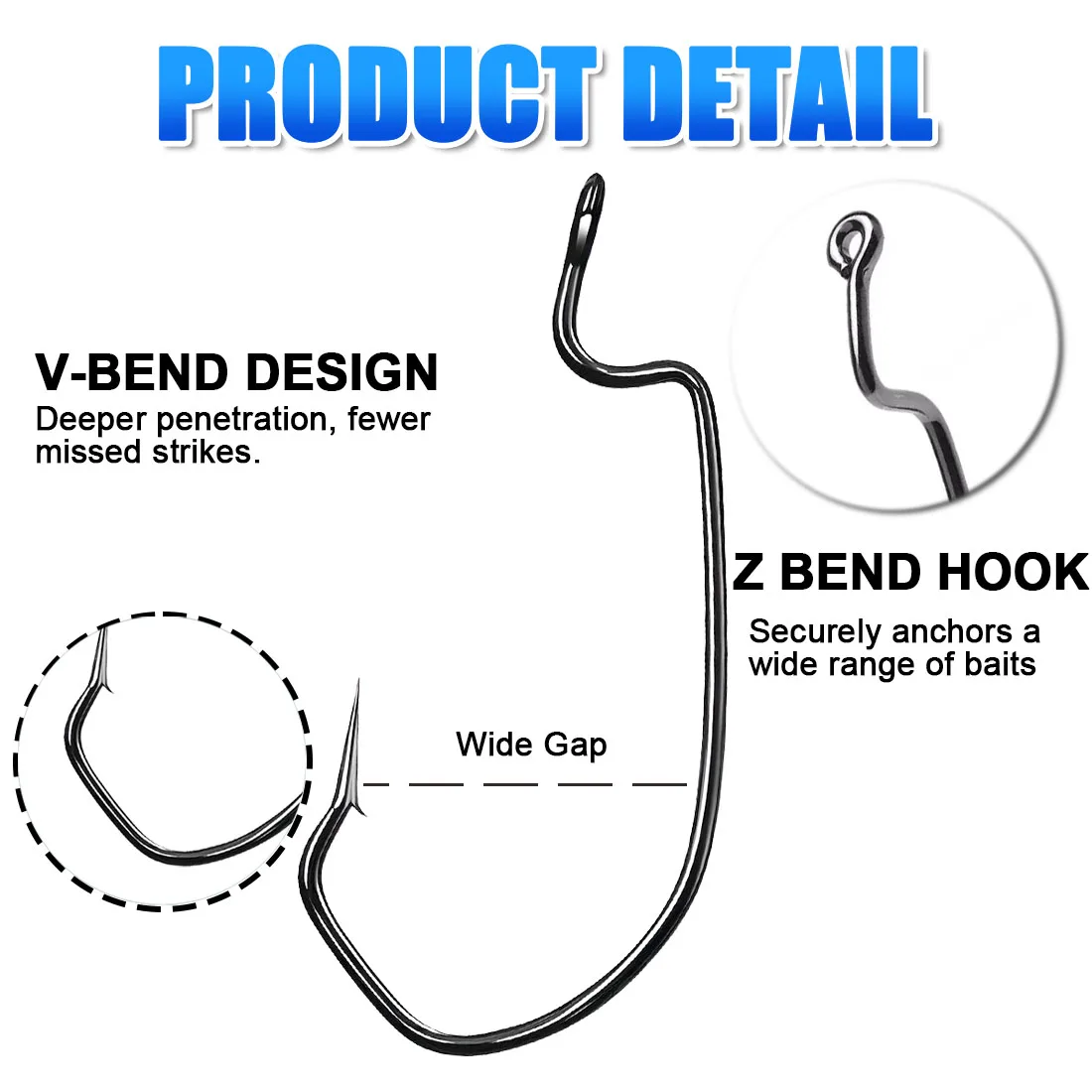 FishTrip EWG-anzuelo de gusano para pesca, anzuelo compensado con curva en V y espacio Extra ancho, anzuelos de aparejo Texas para pesca de lubina, agua dulce y salada - imagen 4