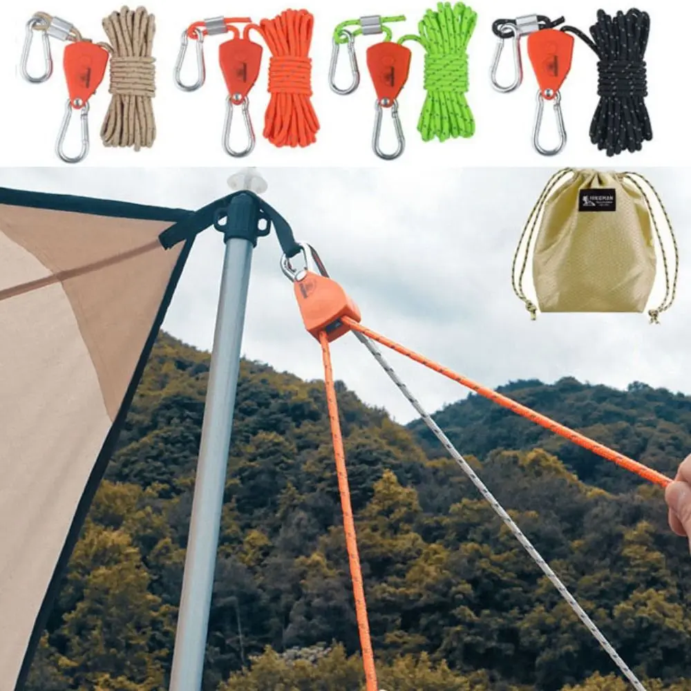 Nuevos trinquetes de polea multicolores a prueba de viento, colgador de Clip de cuerda resistente para exteriores de 4mm x 4 metros con bolsa de almacenamiento, correa de amarre - imagen 3
