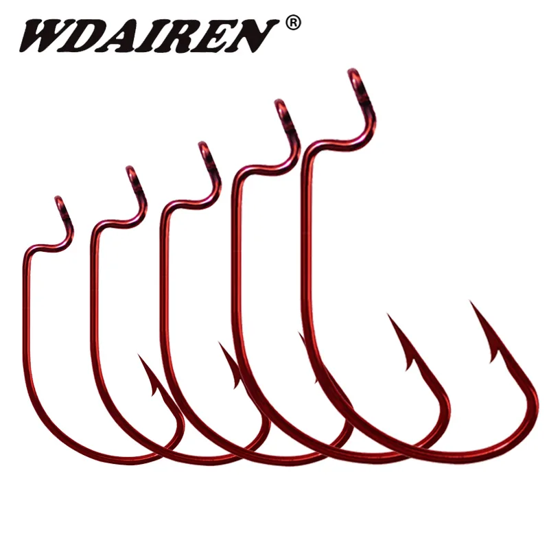 20 unids/set anzuelo de pesca de acero al carbono anzuelo compensado de manivela ancha para señuelo de gusano suave 5/0 #   -1 #   Anzuelos de pesca de carpa con púas para lubina