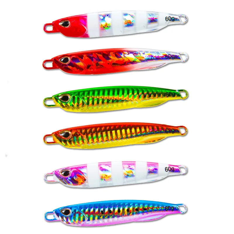 Señuelo duro de pesca de Metal con impresión 3D, cabeza de plantilla de lanzamiento lento, 6 colores, 10g20g30g40g60g con escala realista, ojos de pez 3D, agua salada - imagen 5