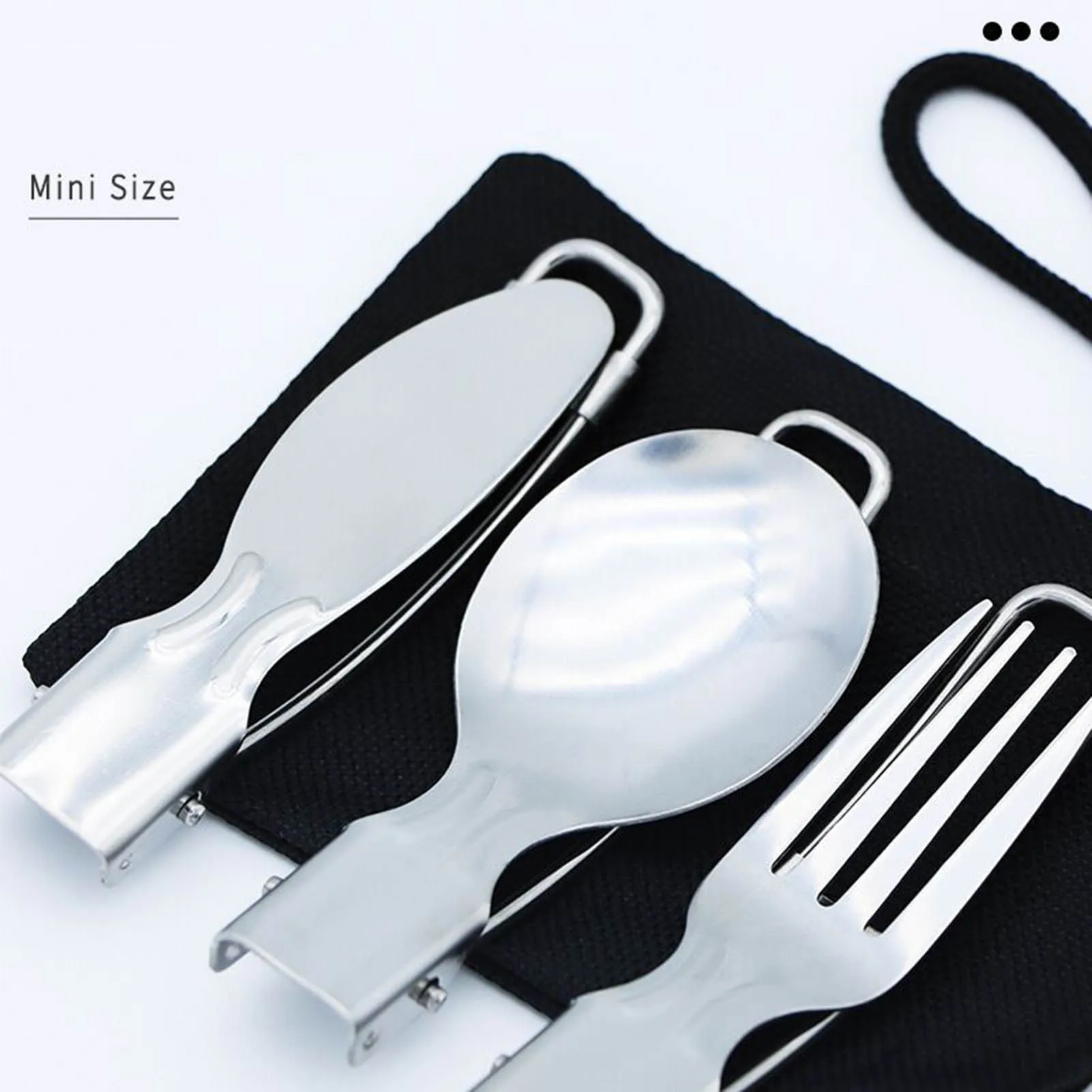 Juego de cubiertos para acampar, Kit de utensilios plegables de acero inoxidable para exteriores de 3 piezas para Picnic, vajilla reutilizable para acampar, tenedor deportivo, cuchara - imagen 3