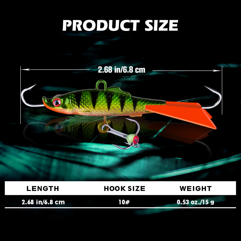 Goture-señuelo de pesca de invierno, cebo Artificial duro con ganchos luminosos para perca, Lucio, 15g, 68mm, 1 unidad