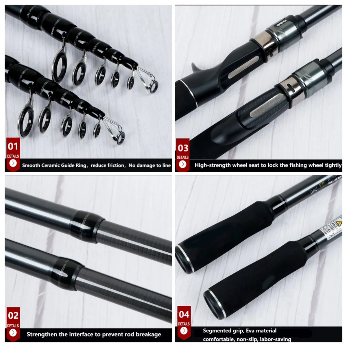 Combo de caña y carrete, poste de señuelo duro telescópico de 1,8-3,0 M, peso de cebo de 8g-18g, acción rápida y rueda de relación de engranaje 7,2: 1/5,2: 1 para carpa de lubina - imagen 2