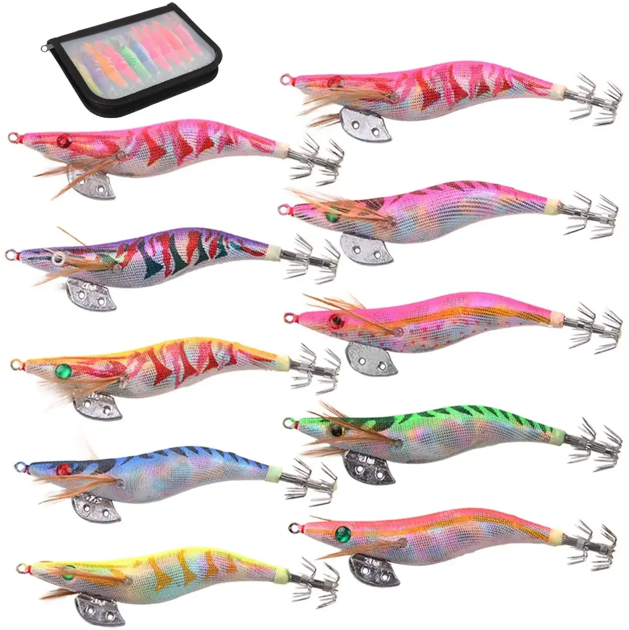 WHYY-señuelo de pesca de 10 unids/bolsa, anzuelo de calamar, JIg Sinker 2,5 #3 #3,5 #, cebos luminosos de mar, pulpo, sepia, camarón, ojos 3D - imagen 3