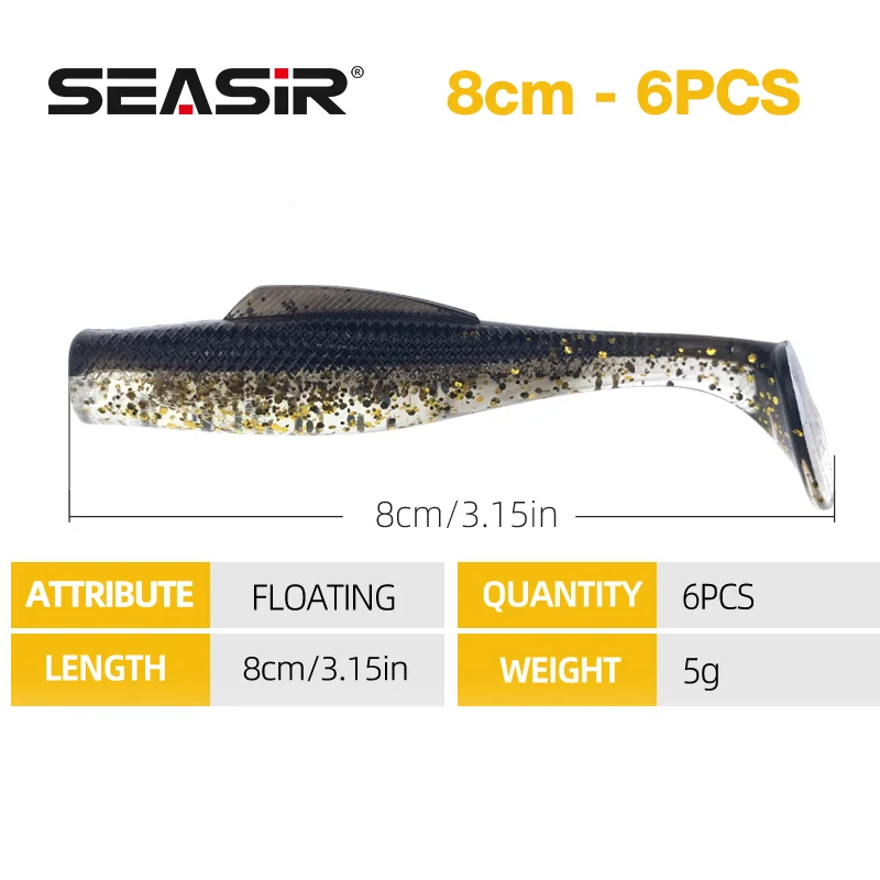 Seasir Paddle Tail Swimbaits Material TPE 8 uds/6 uds cebo suave flotante varios colores 2g/5g, 6cm/8cm juegos de Señuelos de Pesca - imagen 2