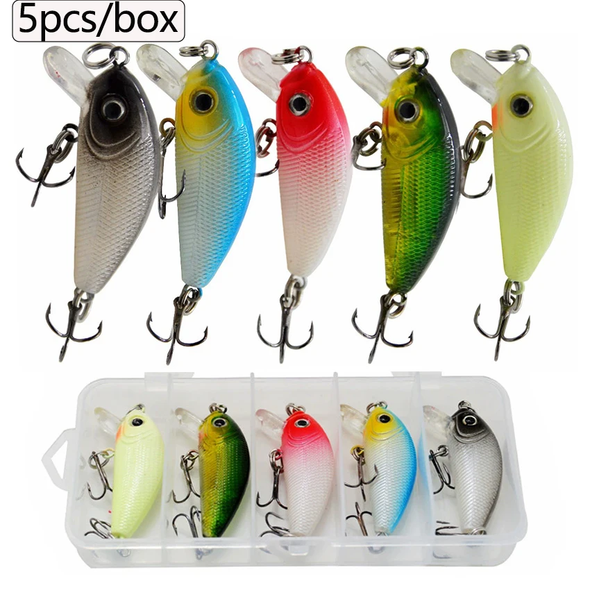 Señuelo de Pesca Minnow, 5 uds., 4,6 cm, 5g, cebo duro Topwater, cebo Wobbler, manivela, carpa, lubina rayada, caja de aparejos de Pesca SwimBait - imagen 2