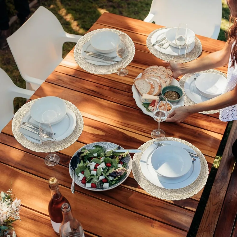 Crossweave-manteles individuales redondos resistentes al calor, tapetes tejidos con bordes trenzados para mesa de comedor, Navidad, boda y hogar, 34CM - imagen 5