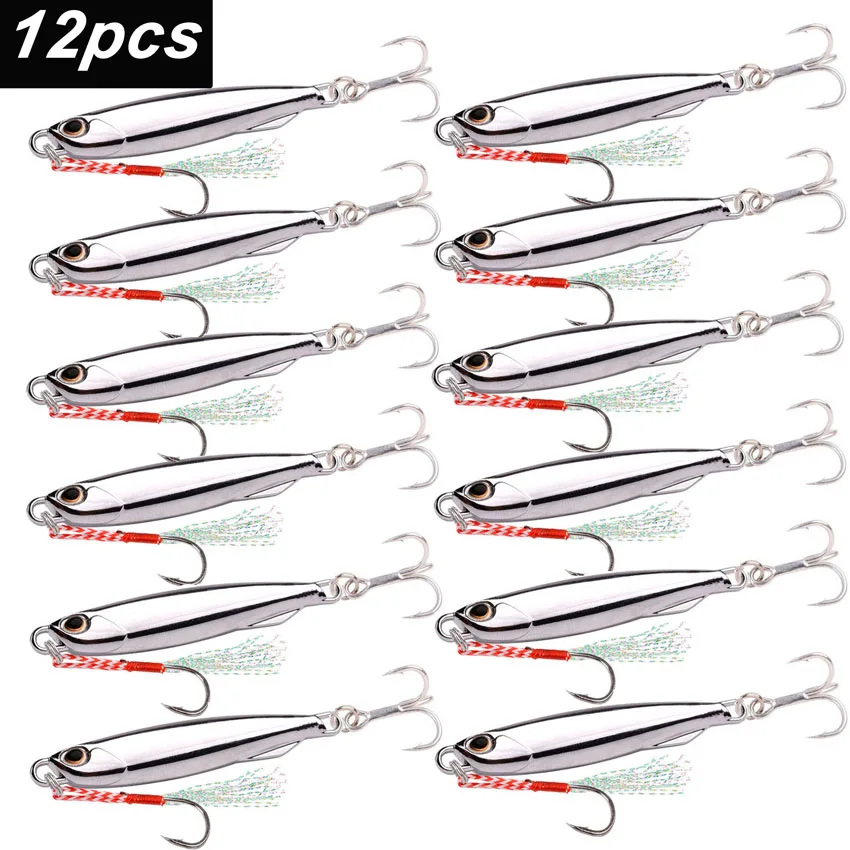 12 pzas/lote plantilla de Metal Señuelos de Pesca 60g 40g 30g 20g 15g 10g 7g hundimiento fundido Wobbler Lucio cuchara carpa Spinner equipo de mar Pesca