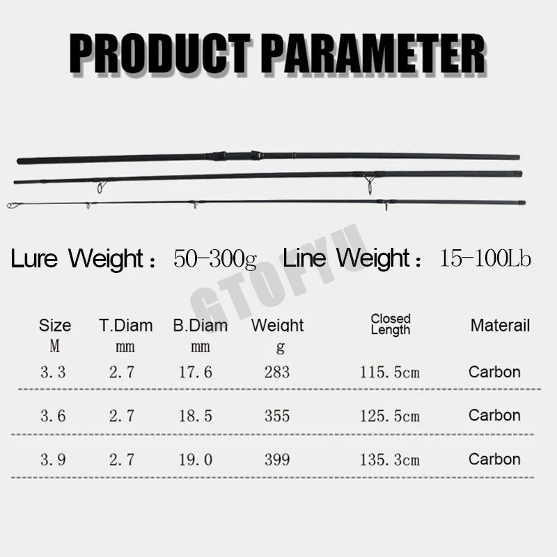 Cañas de pescar de carpa súper duras 3,3 m 3,6 m 3,9 m fibra de alto carbono 3 secciones alimentador caña de pescar pesca de viaje caña de playa larga - imagen 2