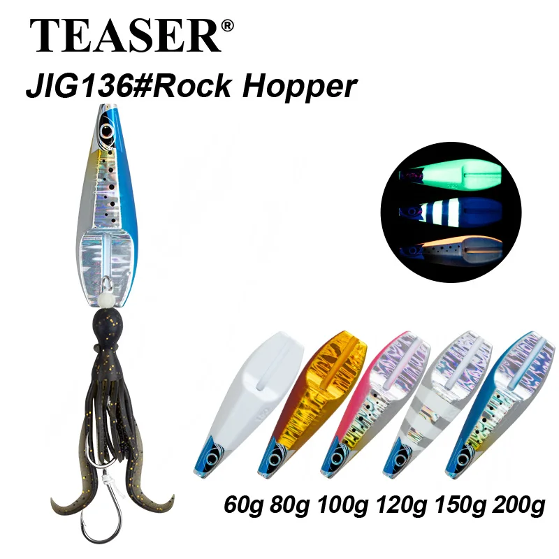 TEASER J136 Rock Hopper Inchiku Slider Jig señuelo 60g-200g pesca luminosa de agua salada Metal Inchiku Jigging señuelo con gancho