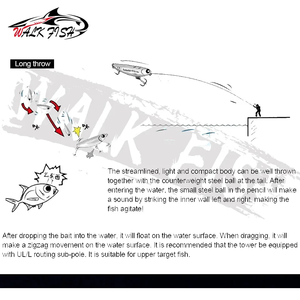 WALK FISH-señuelo de Pesca de lápiz flotante, señuelos duros de agua superior para perros, cebos Wobbler, cebo duro Artificial, aparejos de Pesca, 5cm, 5g - imagen 3