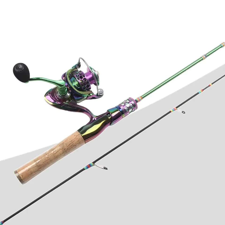 Caña de pescar con señuelo micro colorida, fibra de carbono telescópica portátil con carrete, todas las aguas, agua dulce, agua salada, Universal - imagen 4