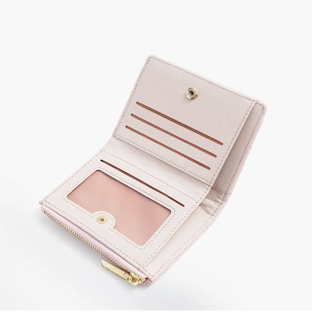 Monedero bordado de moda con cremallera, tarjetero de Color sólido, billetera corta de PU para estudiante - imagen 5