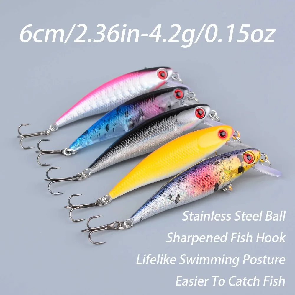 5 uds Minnow señuelo de Pesca cebo duro Wobbler Jig cebo Crankbait carpa lubina rayada Pesca aparejos de Pesca SwimBait - imagen 2