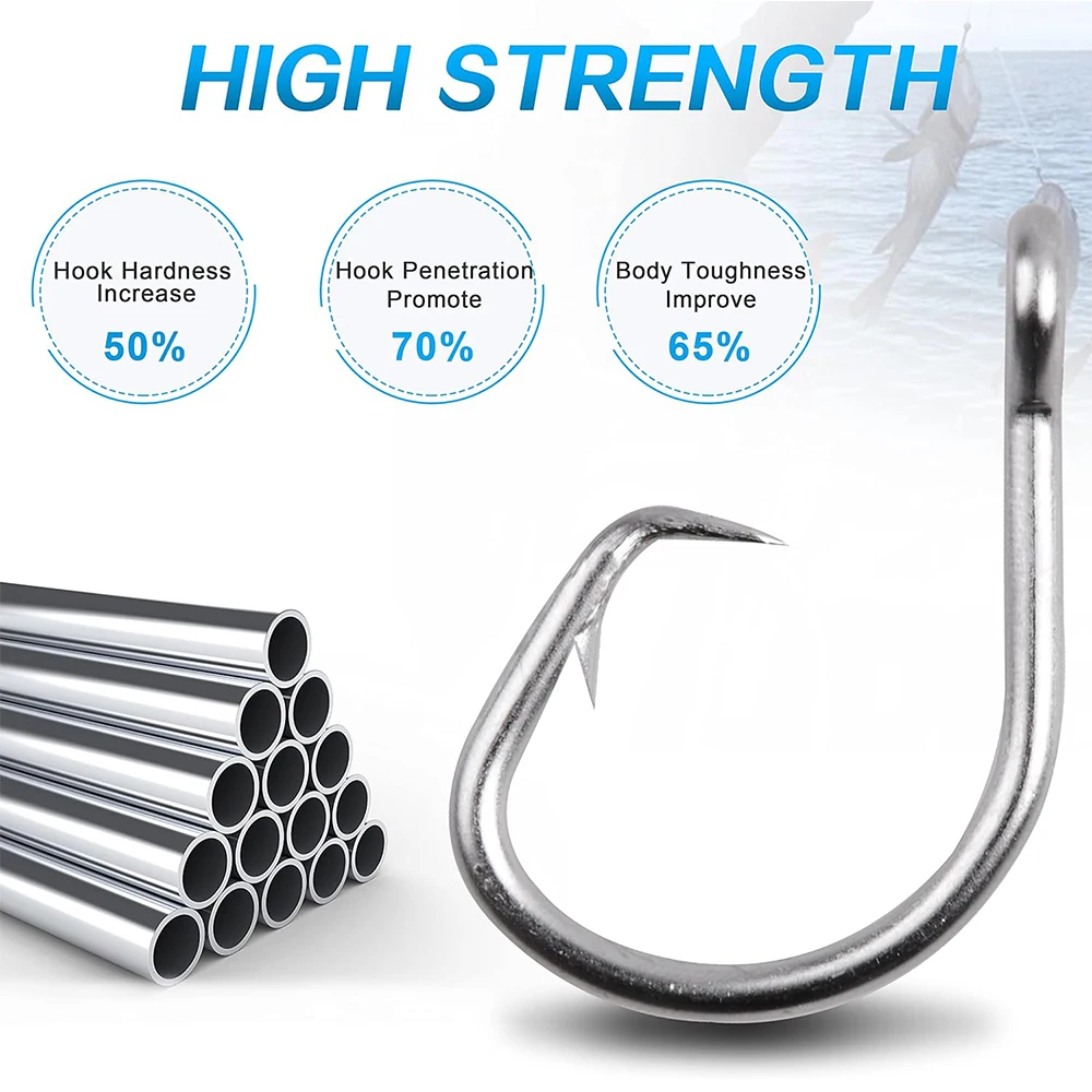 Anzuelos circulares de atún para agua salada, piezas de acero inoxidable, 2X anzuelos de pesca grandes fuertes para bagre, atún para lubina, 8/0-28/0 - imagen 5