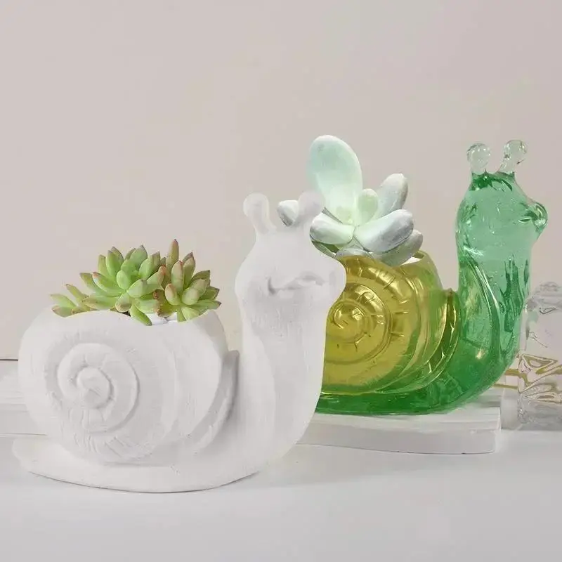 Nuevos moldes hechos a mano con forma de caracol, pegamento de cristal creativo, bonito molde de silicona, caja de almacenamiento de escritorio en maceta con flores, molde de yeso de resina DIY - imagen 4