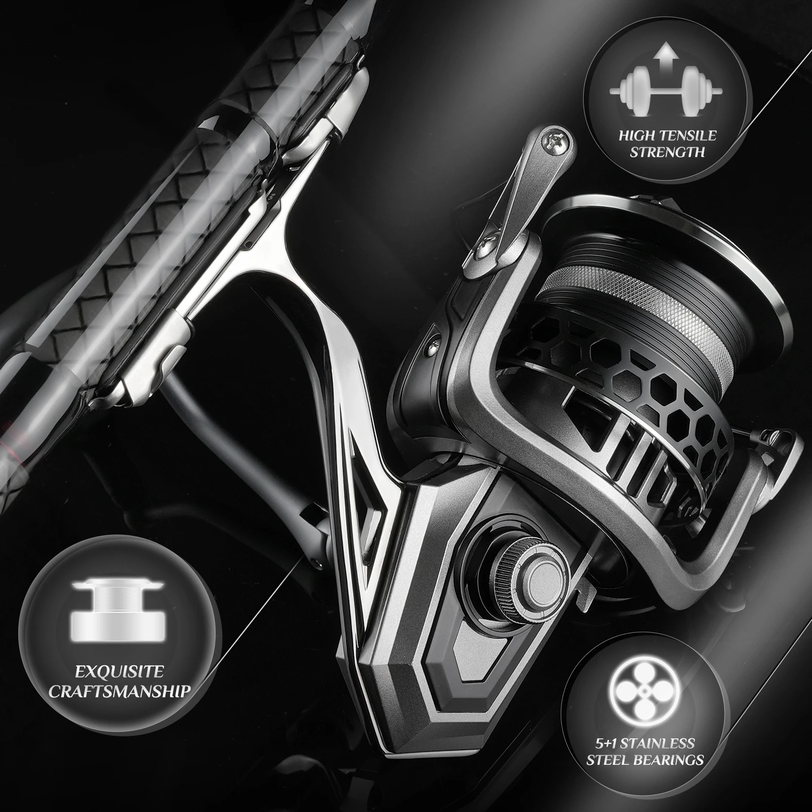 Carretes giratorios Rooblinos AG, Metal ultraligero, relación de engranaje 5,1: 1, 8000-12000, carretes de pesca de arrastre máximo grande para agua salada o dulce - imagen 3