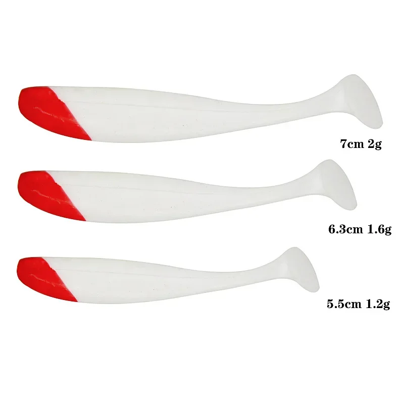 10/20 piezas señuelo suave 5,5/7cm bañuelos de silicona Isca gusano Artificial cebo suave Wobblers lubina carpa volando cola en T señuelo de pesca - imagen 2