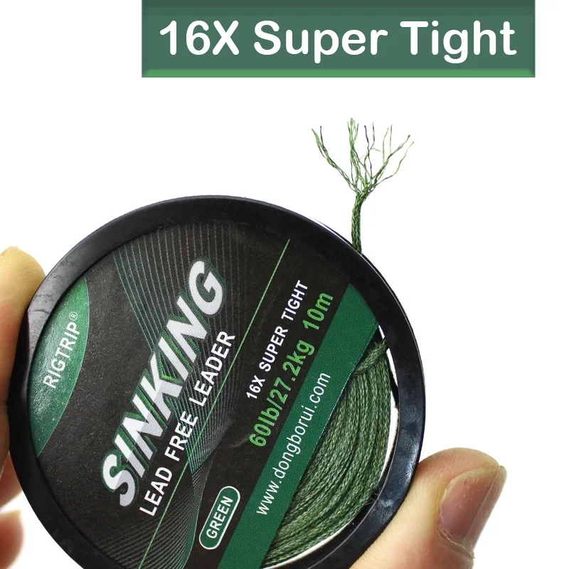 Línea líder de pesca de carpa, 10m/60lb, aparejos de pelo de carpa, 2 colores, 16x, súper apretado, sin plomo, para aparejos de sedal de pesca gruesa de carpa - imagen 2