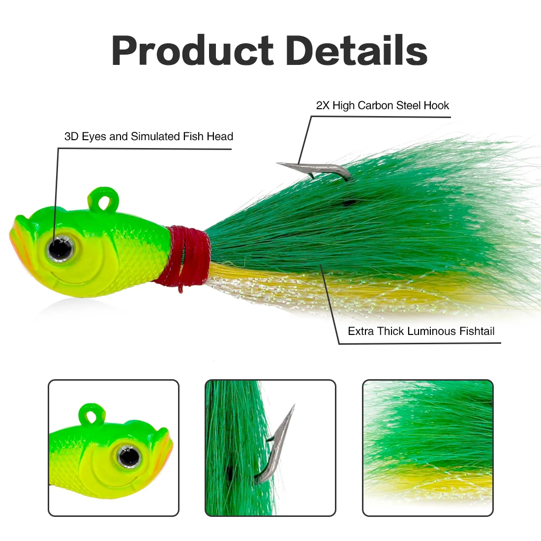 9KM Bucktail Jigs cabeza gancho 5 uds pelo de pescado Jig Swimbait ciervo ganchos para el pelo Surf pesca para Walleye Striper agua salada agua dulce - imagen 2
