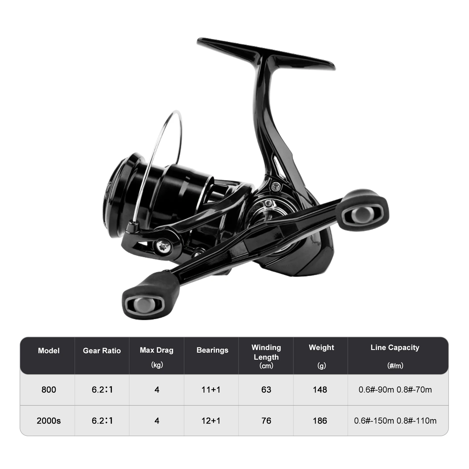 PURELURE CHEETAHC 6,2: 1 relación de engranaje de alta velocidad carrete de pesca giratorio 4kg arrastre máximo 12 + 1BB ultraligero 800 2000s carrete de pesca - imagen 2