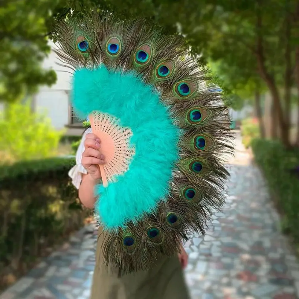 Abanico grande de plumas pavo real para danza y espectáculos - imagen 3