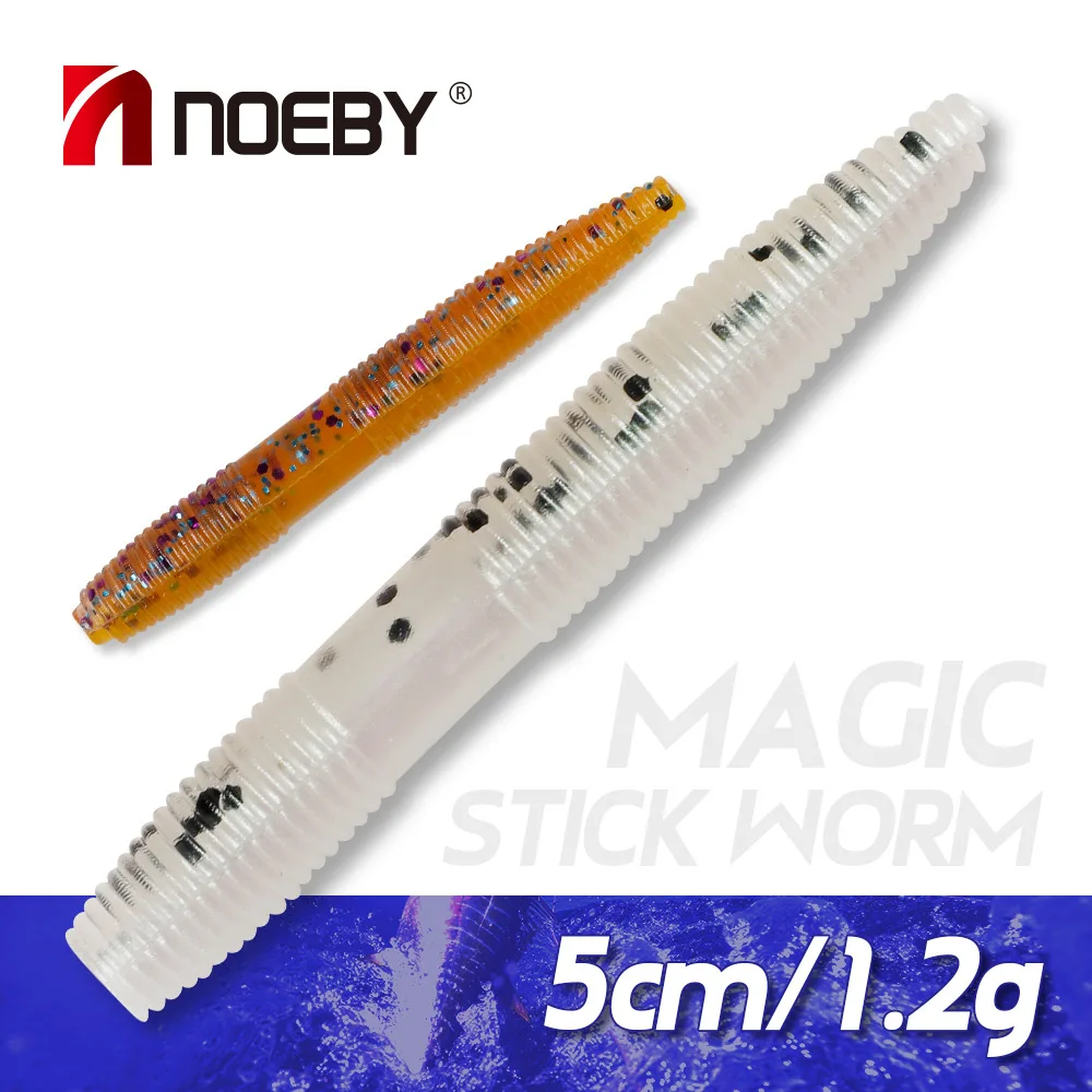 Noeby-señuelo giratorio de silicona para pesca, gusano de palo, 50mm, 1,2g, 6 piezas, aparejo Wobblers