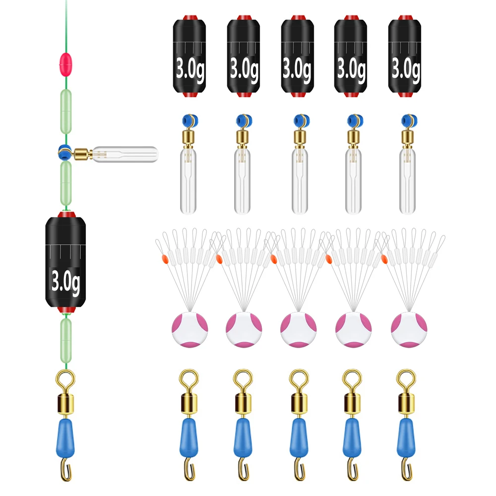 DNDYUJU 20 unids/lote plomo accesorios de pesca juego de pesca peso de cabeza plomos conector de frijol espacial 1,5g-5,0g aparejos de pesca
