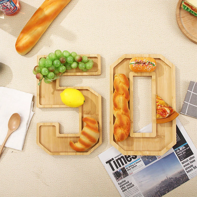 Bandeja de dígitos, tablero de charcutería de números de madera, bandeja de comida decorativa rellenable, suministros para fiestas, plato de comida cocida - imagen 2