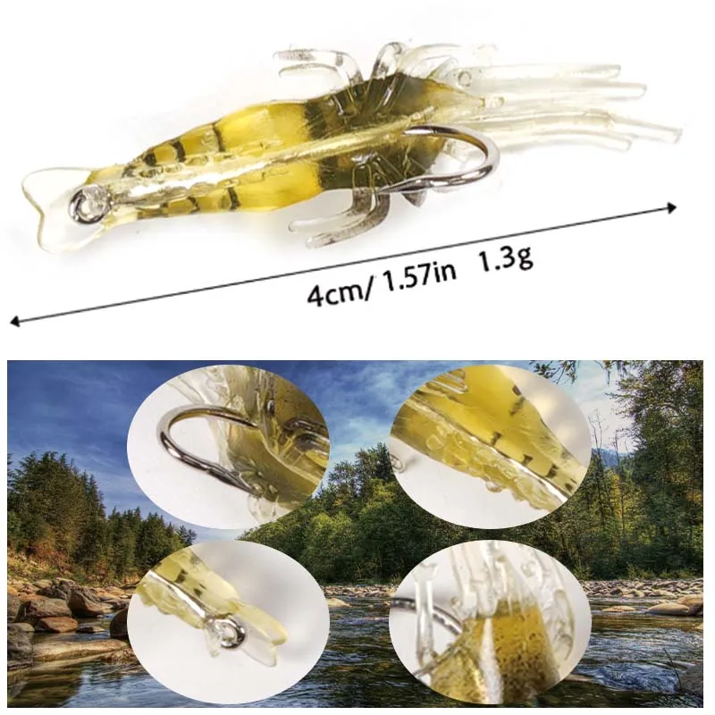 Cebo de Camarón con anzuelo de púa, señuelo luminoso Crankbait, gambas de hierba que brillan en la oscuridad, Wobbler Artificial, 50 piezas, 30 piezas, 20 piezas, 10 piezas - imagen 4