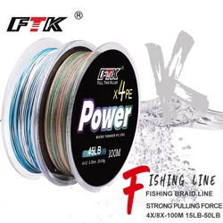 Línea trenzada multifilamento PE FTK X4/X8 13LB-50LB 100m lubina lucio