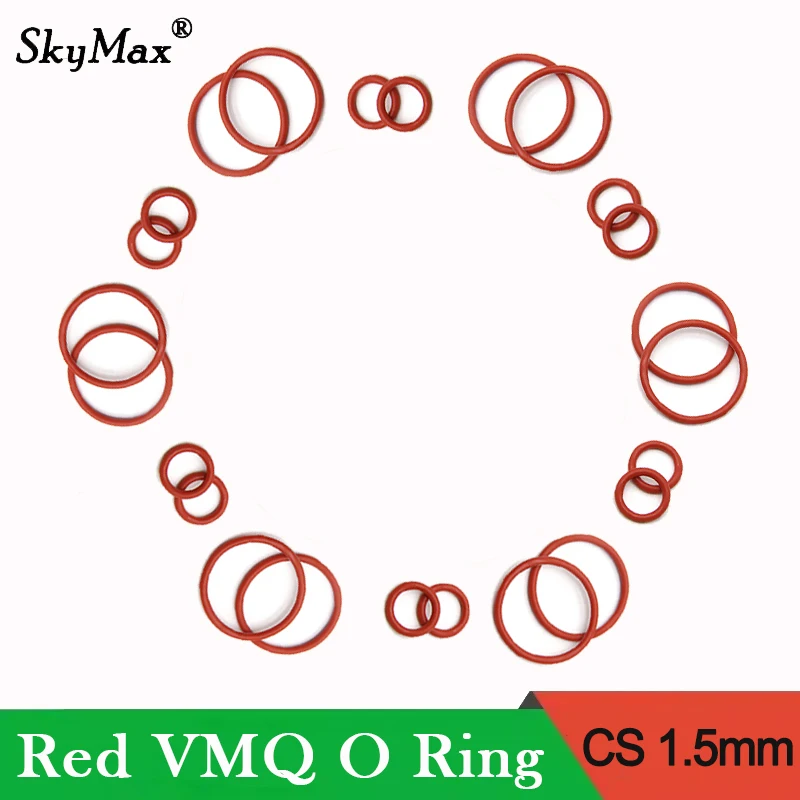 10/50 Uds. Anillo tórico de silicona rojo VMQ CS 1,5mm OD 5/6/7/8/9 ~ 80mm junta tórica de sellado de calidad alimentaria junta aislante impermeable