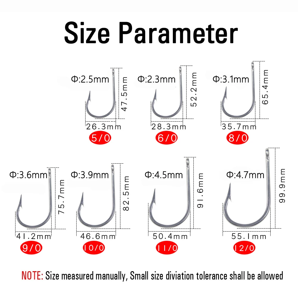 ICERIO-anzuelos de pesca grandes de acero inoxidable, anzuelos de pesca de atún para agua salada, tamaño 5/0-13/0 - imagen 3