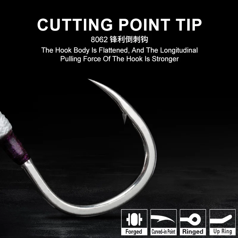 OBSESSION HK044 3 unids/bolsa 3/0-7/0 anzuelos de pesca individuales de Jigging de Metal lento agua salada resistente preatado atún gancho de asistencia individual - imagen 4