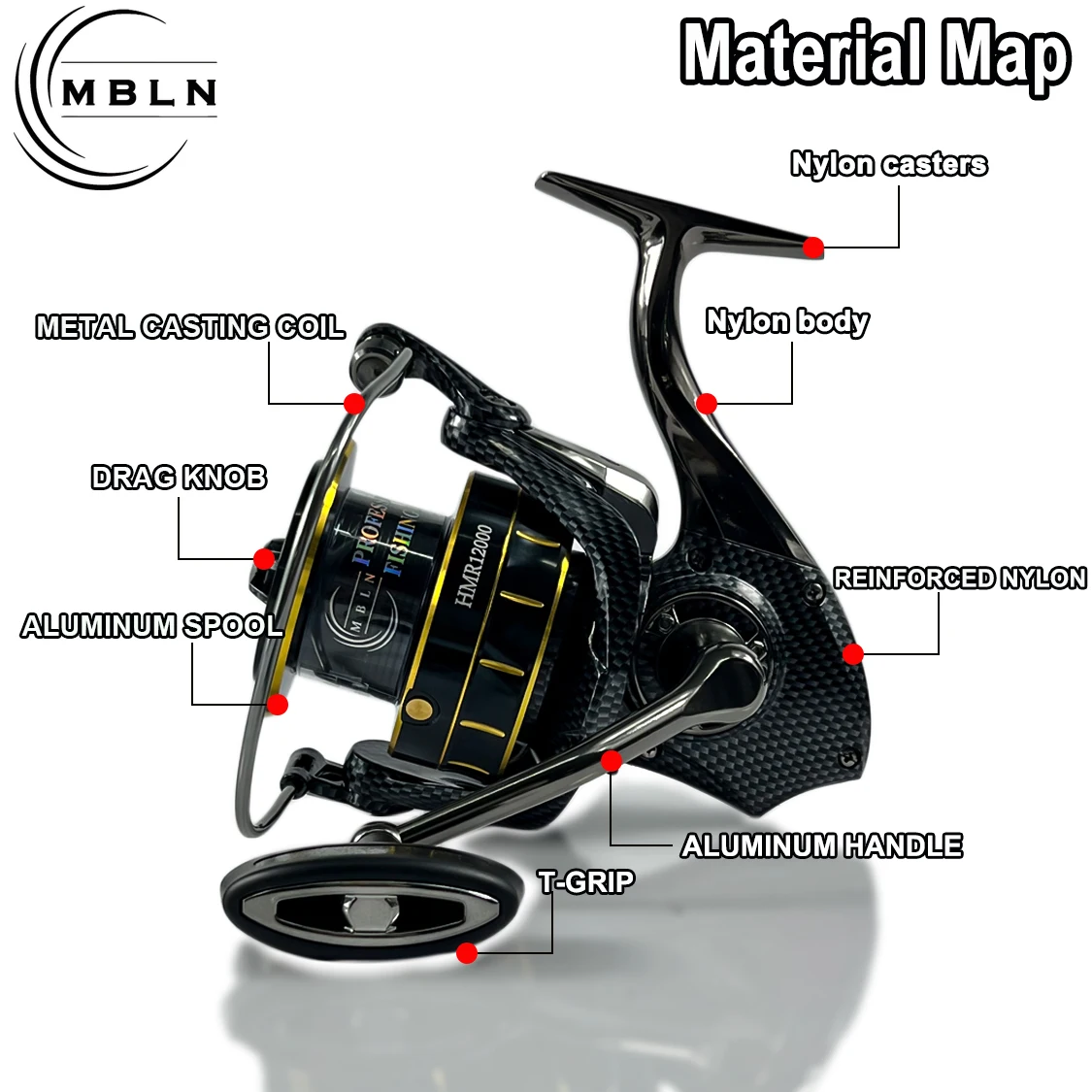 MBLN HMR12000 carrete de pesca giratorio para agua salada y dulce - imagen 2