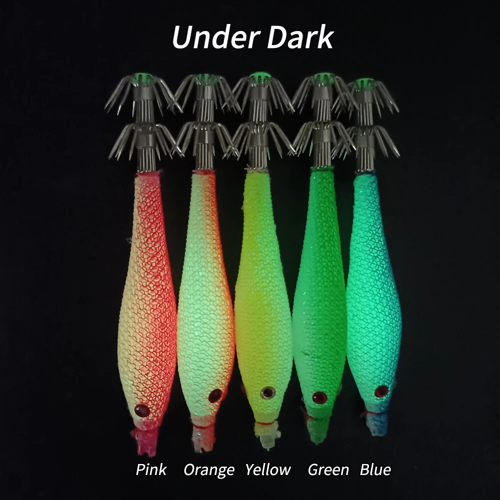 Ellllv 5 unids/bolsa 9 cm/7,6g plantilla de señuelo de calamar suave anzuelo de doble paraguas pesca en agua salada luminosa pulpo Artificial sepia cebo - imagen 5