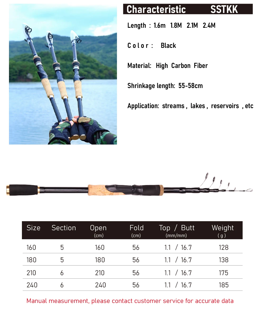 JOSBY-caña de pescar de fibra de carbono, caña de pescar telescópica portátil de bolsillo supercorta, 1,8 m, 2,1 m, 2,4 m, 1,6 m - imagen 4