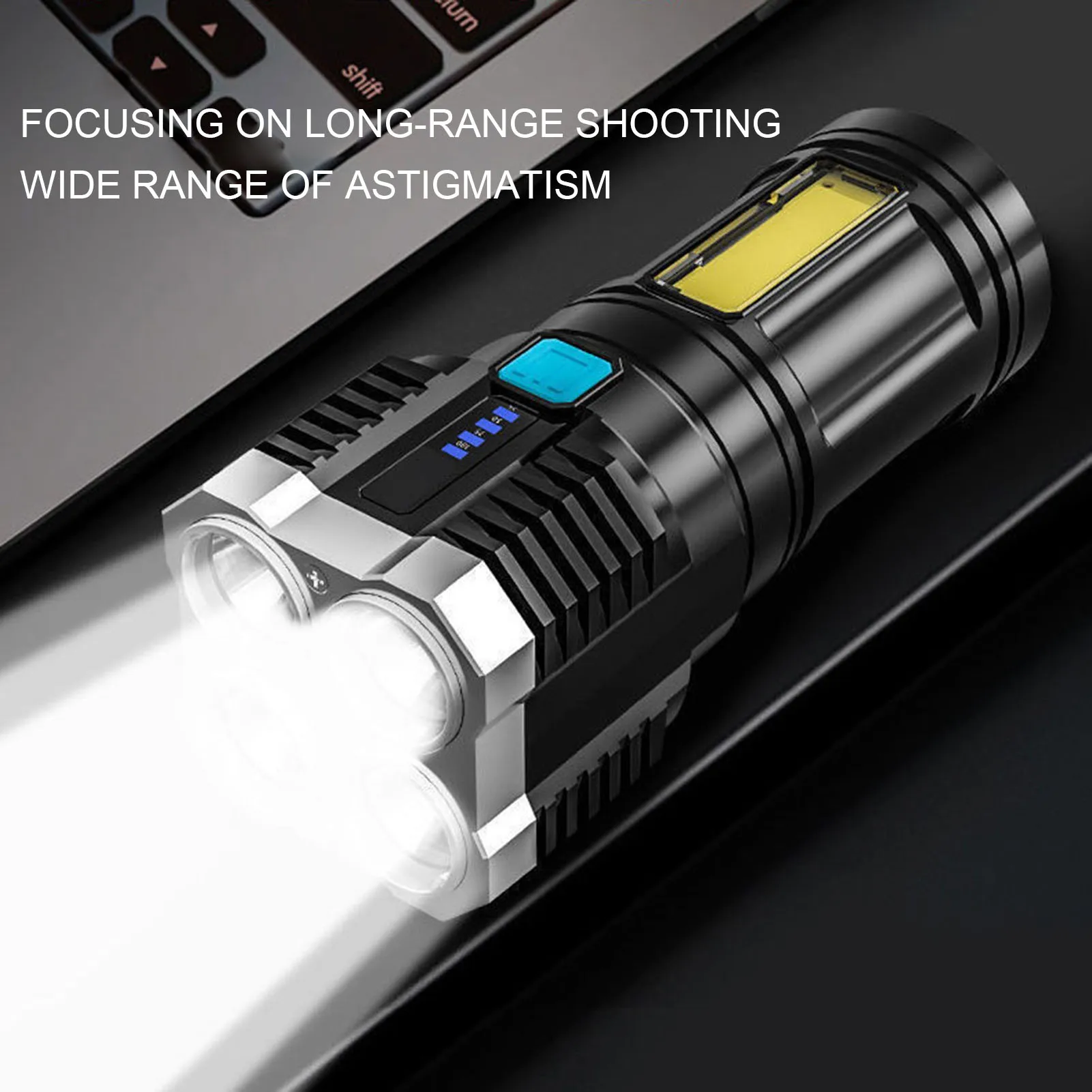 Linterna portátil de mano resistente al agua, linterna recargable de larga distancia, 4 luces, luz de Camping, senderismo al aire libre - imagen 3