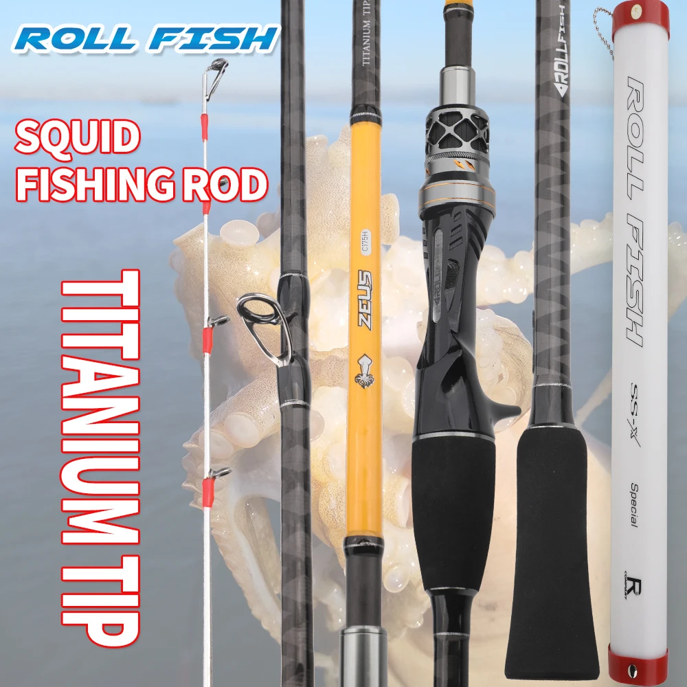 ROLLFISH-caña de pescar de calamar con punta de titanio, acción de 1,75 M, 8:2 de fibra de carbono, caña de Jigging de agua salada, incluye bolsa de almacenamiento para caña - imagen 2