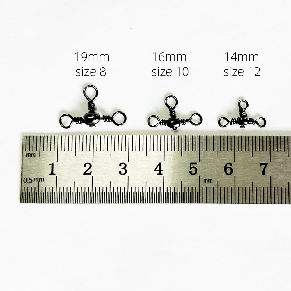 50 Uds. De conector de tres clavijas chapado en níquel negro de latón, divisor de sublínea giratorio en T, anillo Bazi para pesca al aire libre, accesorios de pesca - imagen 2