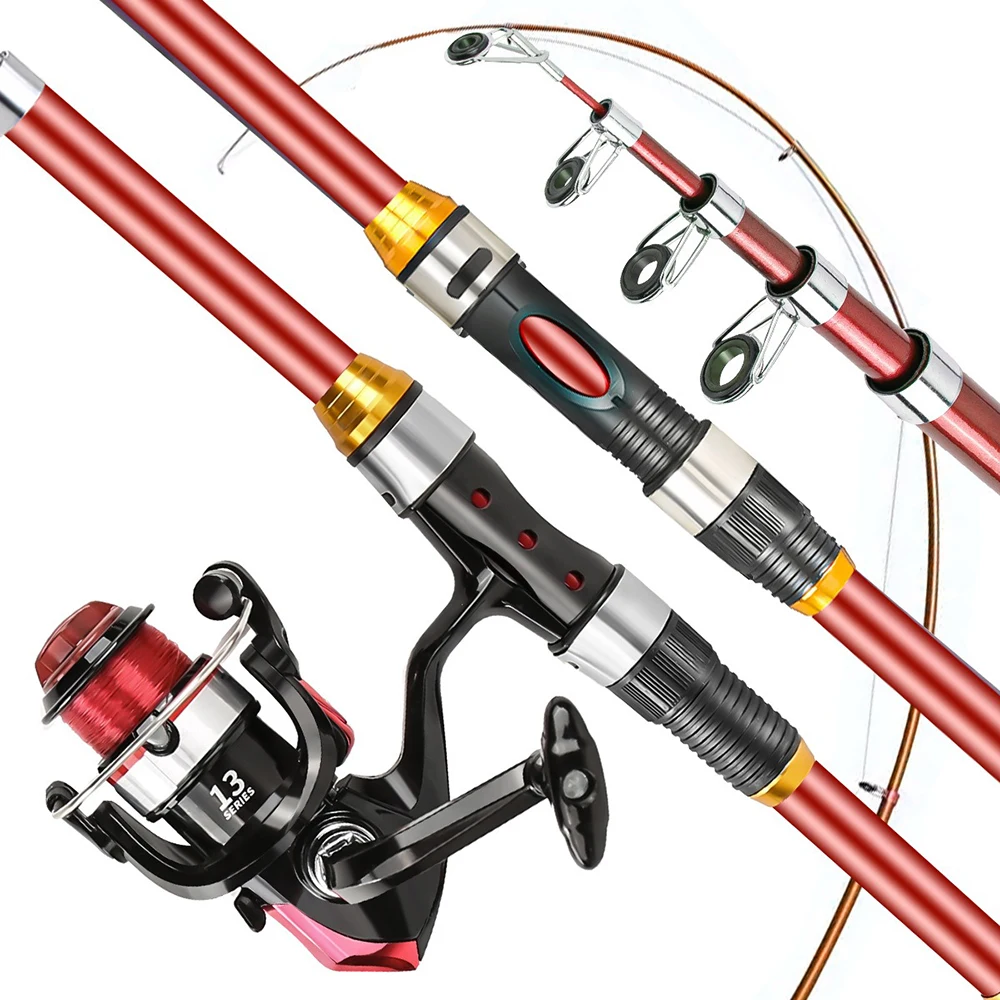 Combo de caña de pescar telescópica y red, Kit ultraligero de fibra de carbono de 1,8-3m con caña giratoria, caña de red y accesorios para campamento de viaje - imagen 2